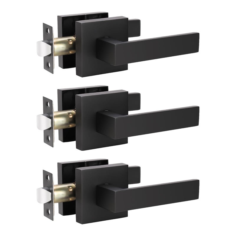 KNOBWELL 3 Pack Black Interior Door Handles Heavy Duty Door Levers Passage Door Handle Set Durable Door Hardware, Left or Right Handing, Door Handle Set 2.07 lb One Lever - Image 1
